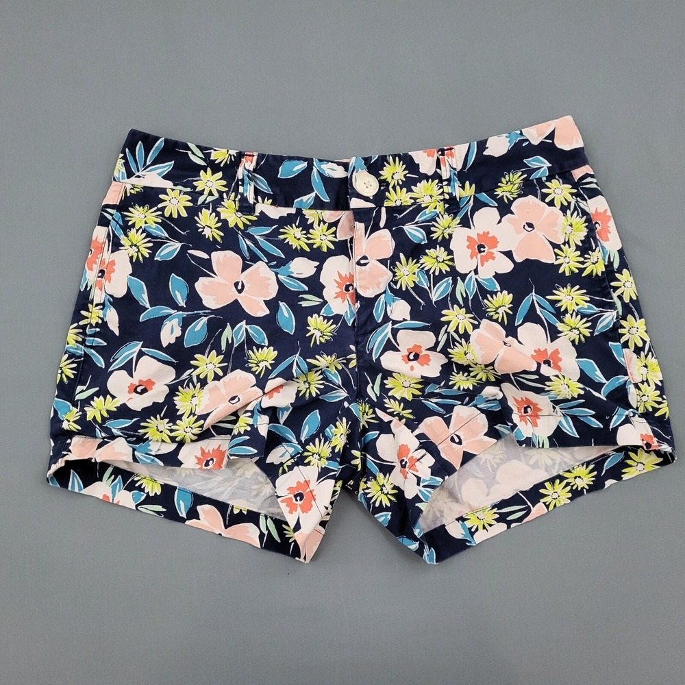 Gap Womens Navy Blue Floral Stretch Cotton Chino Shorts Size 4 Pink Yellow 3in